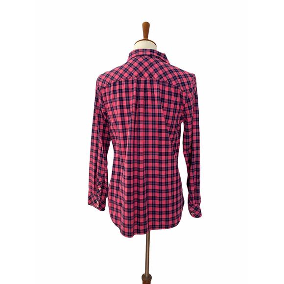 Talbots Womens Plaid Button Up Shirt Long Sleeve Collared Pink M Medium - Picture 2 of 7